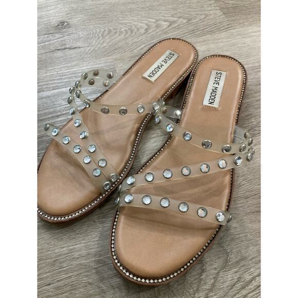 Steve Madden Women's Clear Studded Sandals Size‎ 8 Strappy Slip On Spring Summer - Picture 2 of 10